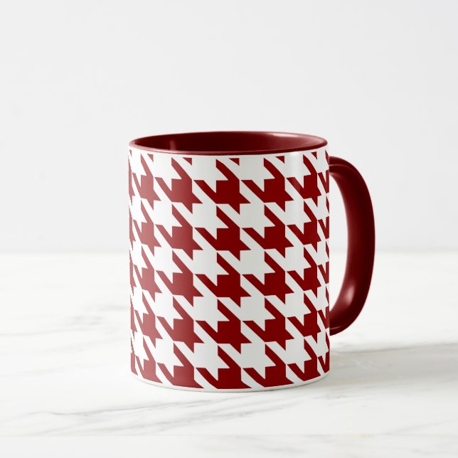 Caneca Escuro - Houndstooth branco vermelho Pied de Poule (Frente Esquerda)