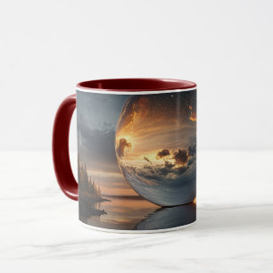 Caneca Esfera Reflexiva Surreal com Nuvens de Pôr do Sol
