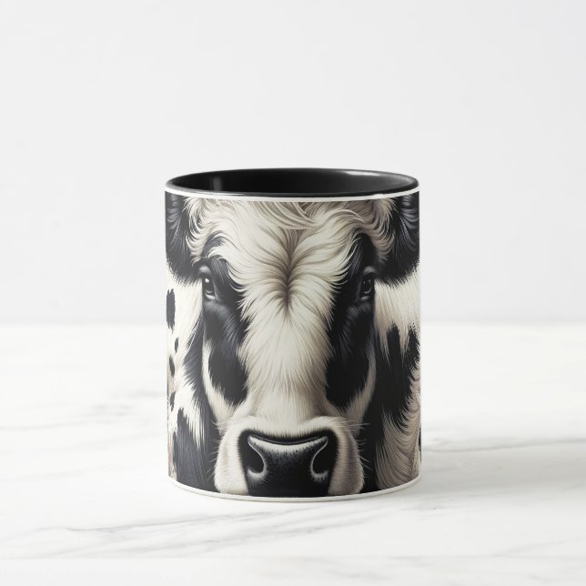 Caneca Esmalte de Vaca Preto e Branco Pelo Peludo (Centro)