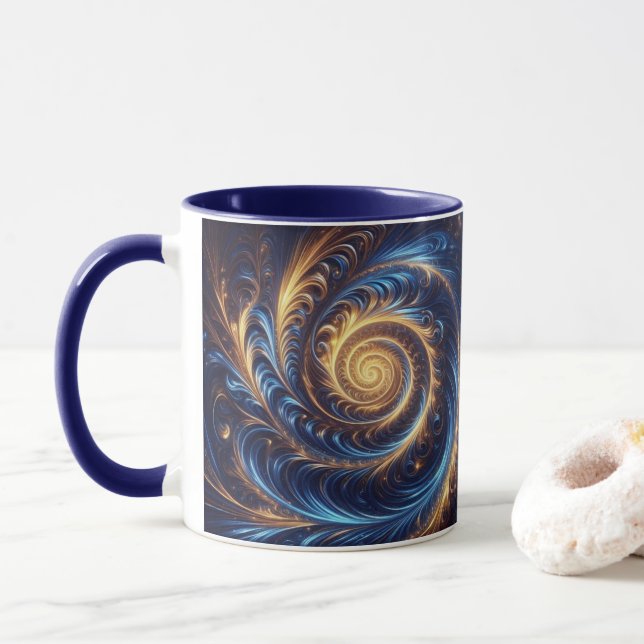 Caneca Espaços Abstrato modernos - Real Azul e Suavimento (Com Donut)
