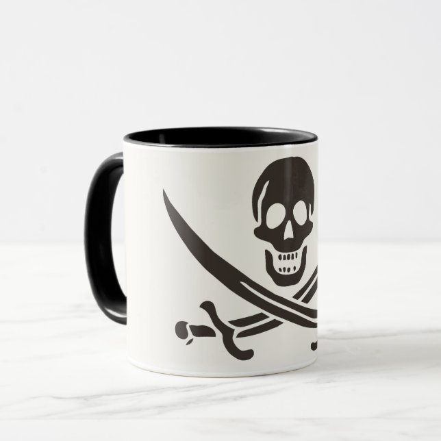 Caneca Espadas do Crânio Obsidiana Bandeira pirata de Cal (Frente Esquerda)