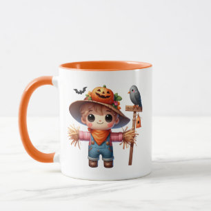 Caneca Espantalho de monograma sazonal de outono divertid