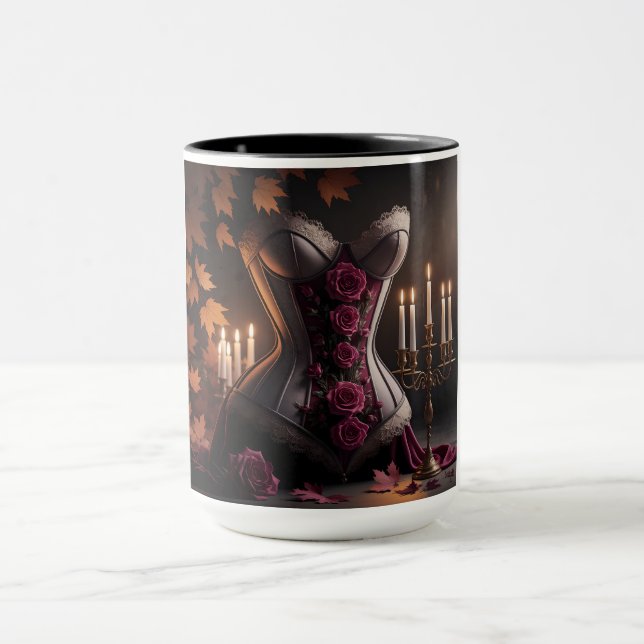 Caneca Espartilho Gótico Vitoriano Rosas Roxas Outono (Centro)