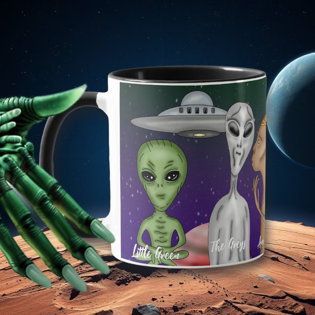 Caneca Espécies Alienígenas Diferentes, OVNI, Planetas (Criador carregado)