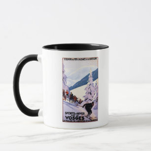 Caneca Espectadores que olham o poster do esquiador