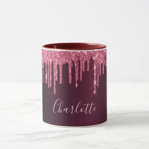 Caneca Espelho rosado brilhante pinga o nome script
