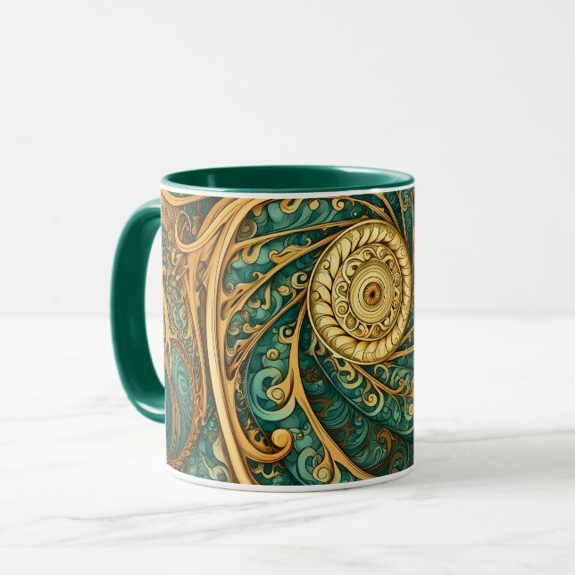 Caneca Espirais em verde e Dourado (Frente Esquerda)
