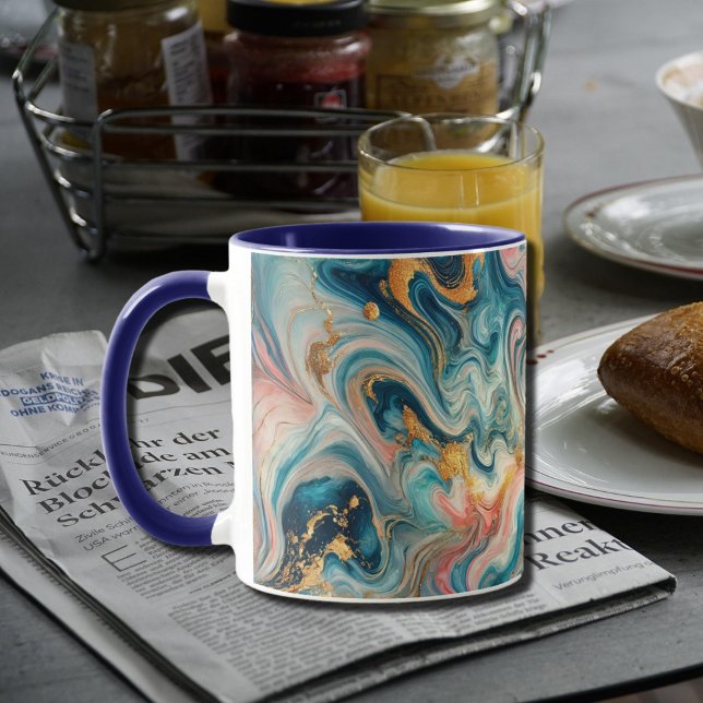 Caneca espirais luxuosas de azul com ouro (Criador carregado)