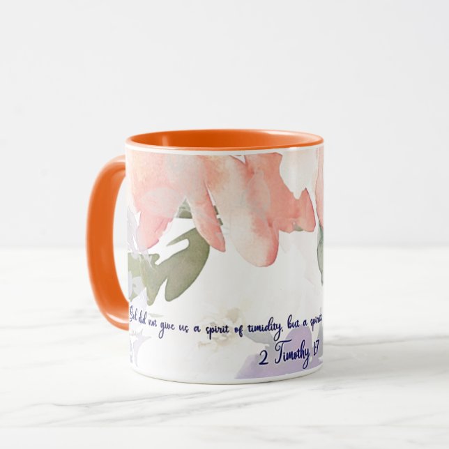 Caneca Espírito de poder aquarela floral Cristã  (Frente Esquerda)