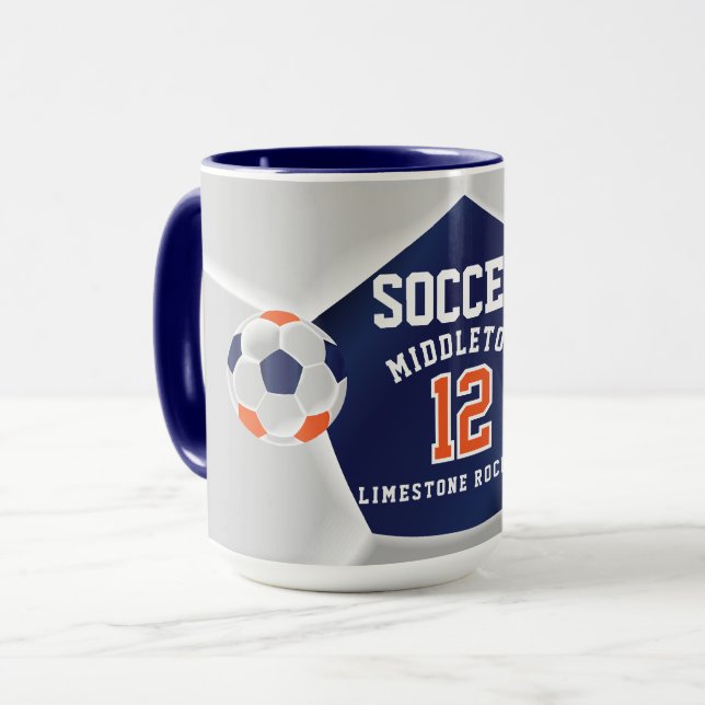 Caneca Esporte de ⚽ Laranja, Azul e Branco (Frente Esquerda)