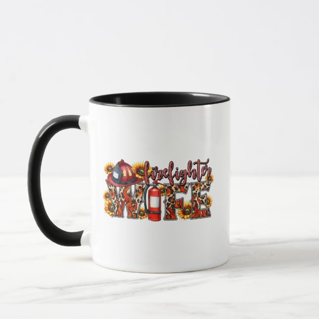 Caneca Esposa de Bombeiro – Estampa de Girassol Leopardo  (Esquerda)