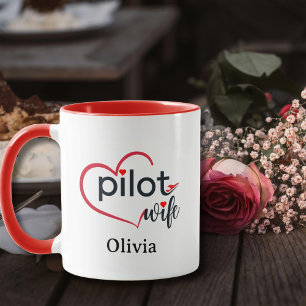 Caneca Esposa de Piloto Coração Avião Romântico Aniversár