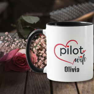 Caneca Esposa de Piloto Coração Avião Romântico Aniversár