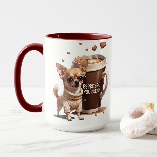 Caneca Espresso Yourself – Coffee Chihuahua Edition (Com Donut)