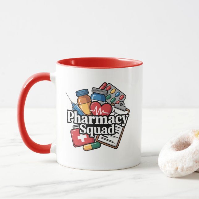 Caneca 'Esquadrão da Farmácia'. (Com Donut)