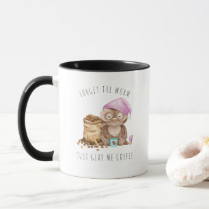 Caneca Esqueça o Verme   Coruja Engraçada em Aquarela