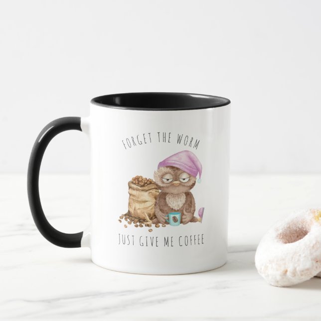 Caneca Esqueça o verme | Funny Watercolor Owl (Com Donut)