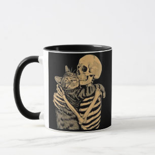 Caneca Esqueleto Abraçando Gato – Presente Fofo para Aman