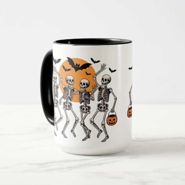 Caneca Esqueleto Dançante de Halloween Dança Abóbora (Frente Esquerda)