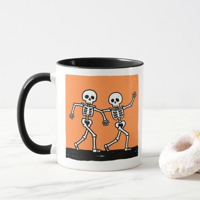 Caneca Esqueleto Dançante Divertido para o Halloween (Com Donut)