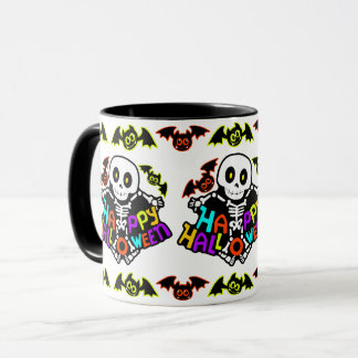 Caneca Esqueleto e Morcegos Caprichosos de Halloween