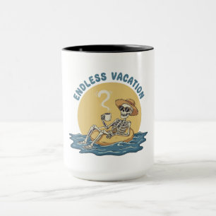 Caneca Esqueleto Engraçado "Férias sem Fim" Humor Negro R