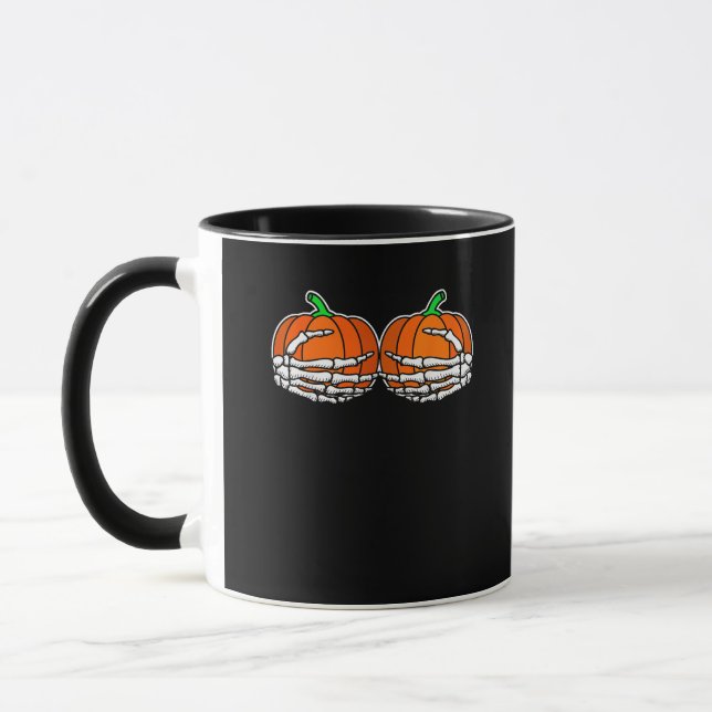 Caneca Esqueleto Mão No Peito Das Mulheres De Halloween D (Esquerda)
