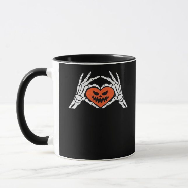 Caneca Esqueleto Mão Um Clássico De Coração De Halloween  (Esquerda)
