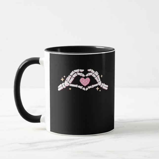 Caneca Esqueleto Mãos Coração Engraçado (Esquerda)
