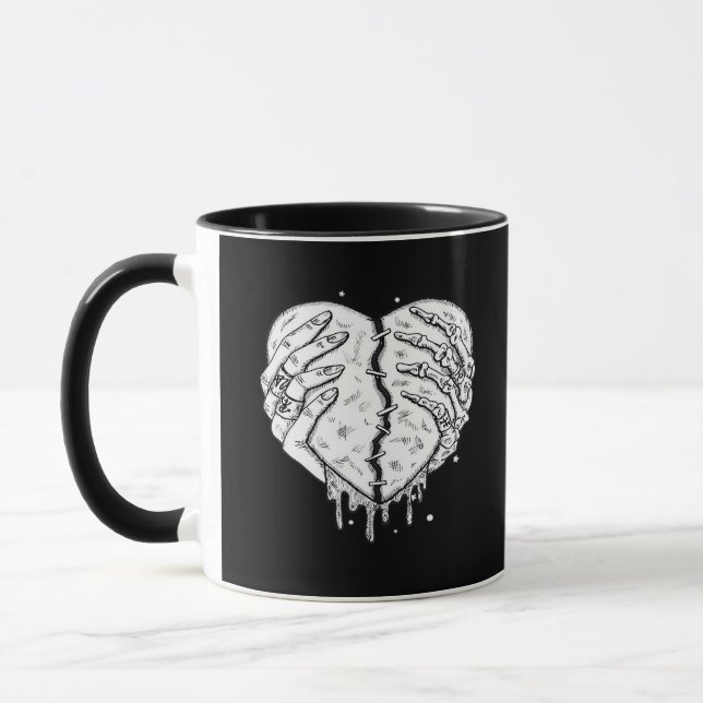 Caneca Esqueleto Mãos Coração - Gótico Cardíaco Clássico (Esquerda)