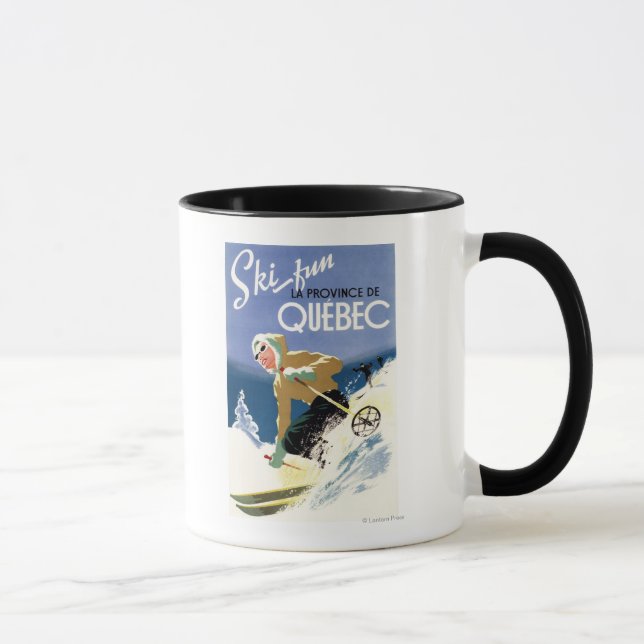 Caneca Esqui feminino - Poster inglês e francês (Direita)