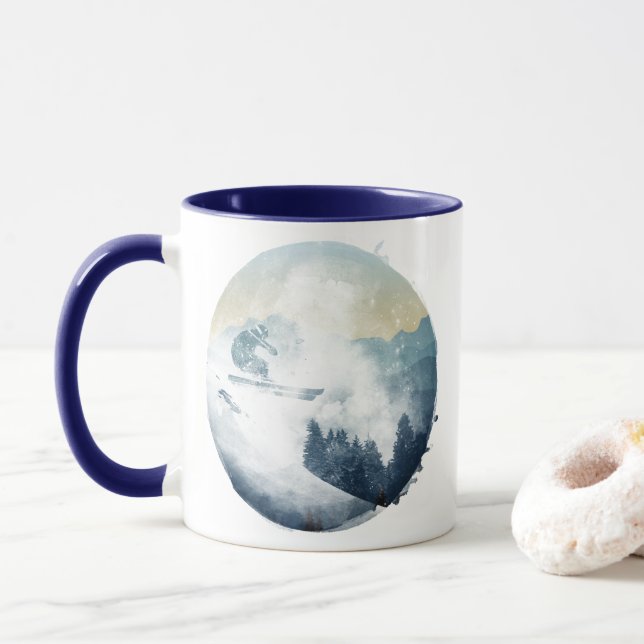 Caneca Esquiador de Neve em Pó da Montanha Descida (Com Donut)