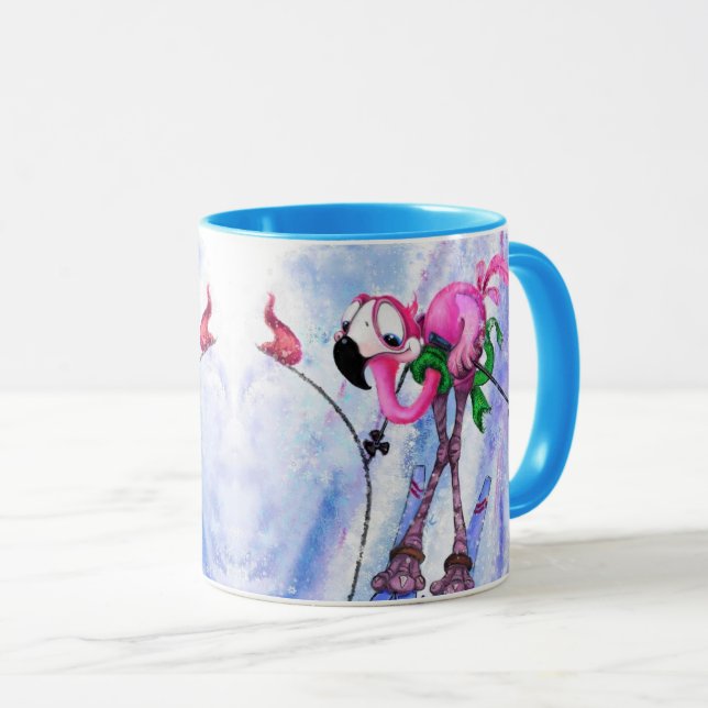 Caneca Esquiador Flamingo Rosa Engraçado - Quadrinha de D (Frente Esquerda)