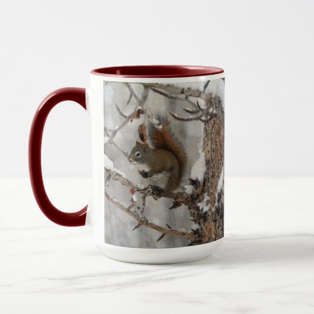 Caneca Esquilo de inverno, neve e berries vermelhos Desig (Esquerda)