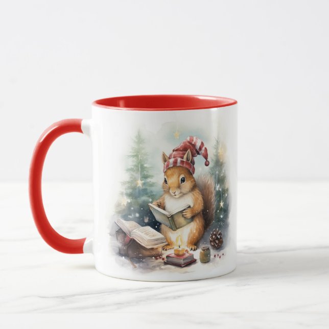 Caneca Esquilo de Natal lendo (Esquerda)