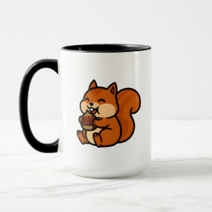 Caneca Esquilo Feliz e Fofo Comendo Bolota Desenho Animad