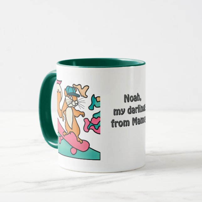 Caneca Esquilo Retro de Rua no skate | Engraçado (Frente Esquerda)