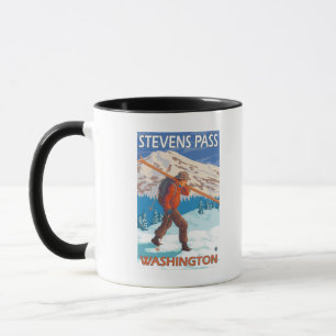 Caneca Esquis da neve do carregando do esquiador -