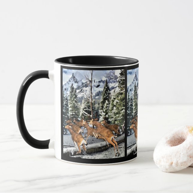 Caneca Estação de Inverno Veado-Mula das Montanhas Rochos (Com Donut)