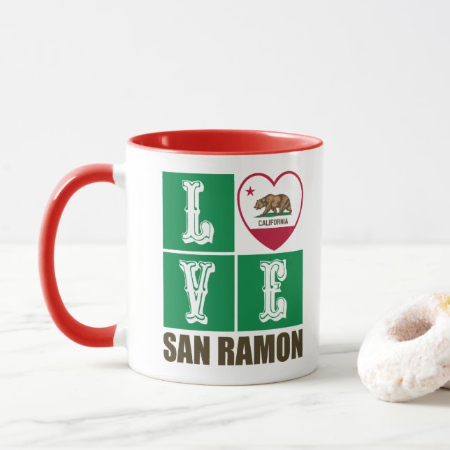 Caneca Estado da Califórnia Flag Heart San Ramon (Com Donut)