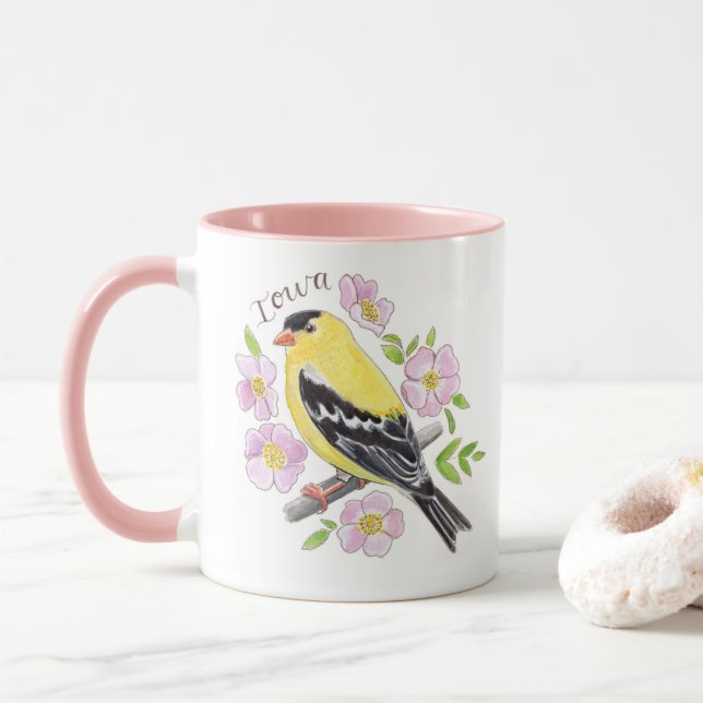 Caneca Estado de Iowa Mug - Pássaro e Flor do Estado (Com Donut)