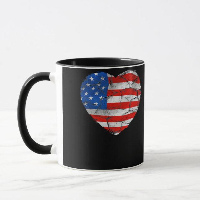Caneca Estados Unidos Flag Heart 4 de julho Red White Sta (Esquerda)