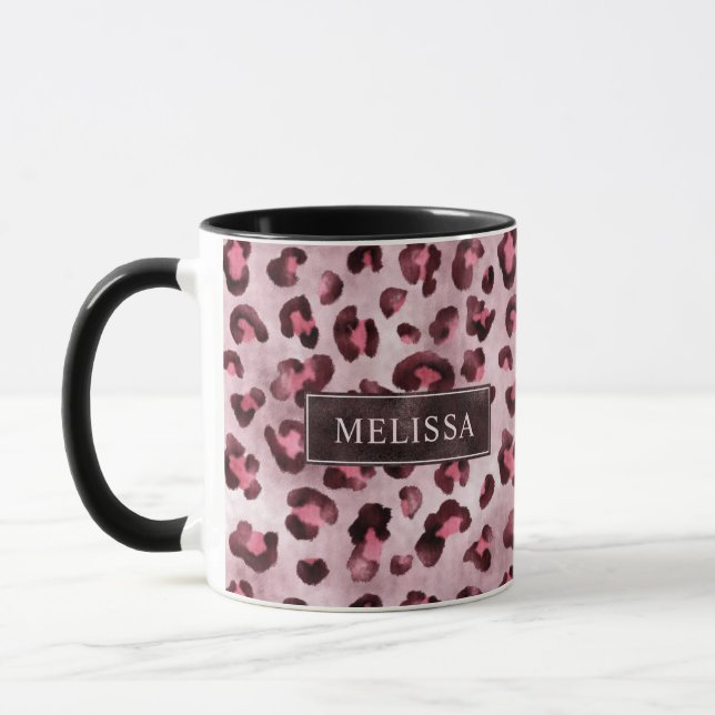 Caneca Estampa Animal Leopardo Rosa Com Folha Falsa E Nom (Esquerda)