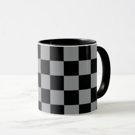 Caneca Estampa Xadrez Preto e Cinza