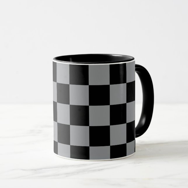 Caneca Estampa Xadrez Preto e Cinza (Frente Esquerda)