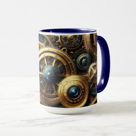 Caneca Estampunk Clockwork Dourado e Teal