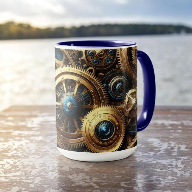 Caneca Estampunk Clockwork Dourado e Teal (Criador carregado)