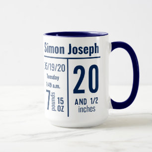 Caneca Estatística de Nascimento de Bebê Menino Azul-Mari