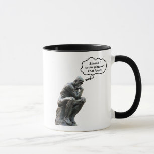 Caneca Estátua Engraçada do Rodin Thinker - Pizza ou Comi