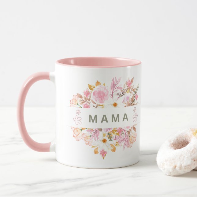 Caneca Este design floral de Mama apresenta elementos bot (Com Donut)
